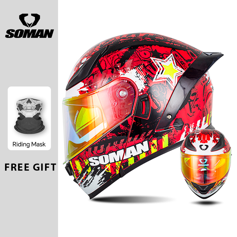 SOMAN وحدات خوذة الوجه كامل ال - مراجعة Dual Visor Motorcycle Racing Helmet وسعره